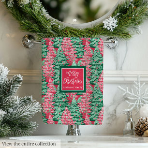 Chic Hot Pink Grüne Wasserfarbe Weihnachten Preppy Badhandtuch Set