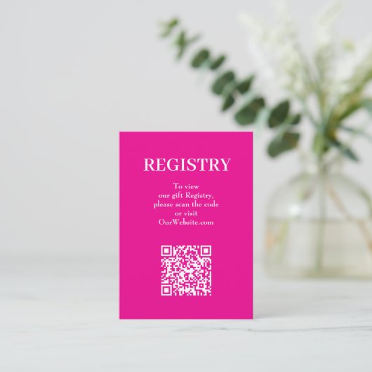 Chic Hot Pink Hochzeitsregistrierungs-QR-Code Begleitkarte (Stehend Vorderseite)