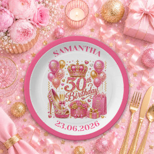 Chic Hot Pink Konfetti 30. Geburtstag Papier Telle Pappteller