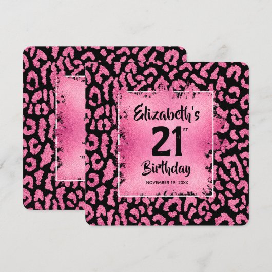 Chic Hot Pink Leopard Print 21. Geburtstag Einladung (Vorne/Hinten)