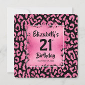 Chic Hot Pink Leopard Print 21. Geburtstag Einladung (Vorderseite)