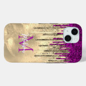Chic hot pink lila Glitzer Gold Tropfen Monogramm Case-Mate iPhone Hülle (Rückseite (Horizontal))