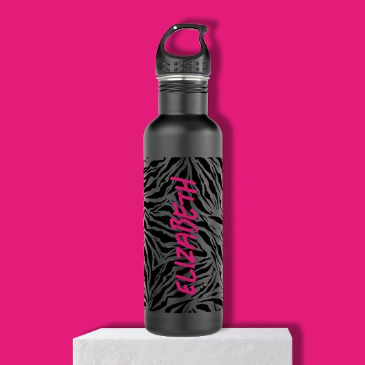 Chic Hot Pink Name auf Zebra Print Edelstahlflasche