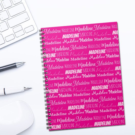 Chic Hot Pink Personalized Girls Name Collage Notizblock