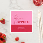 Chic Hot Pink Red Bon Appétit Script Geburtstag Serviette (Beispiel)