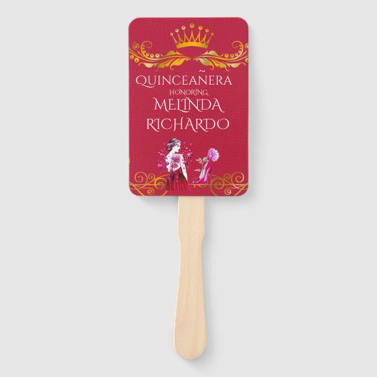 Chic Hot Pink Red Quinceanera Party Vielen Dank Fächer (Vorderseite)