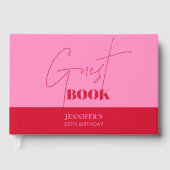 Chic Hot Pink Red Script Birthday Gästebuch (Vorderseite)