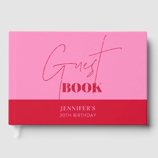 Chic Hot Pink Red Script Birthday Gästebuch (Vorderseite)