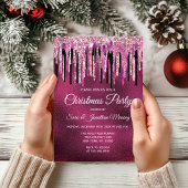 Chic hot pink schwarz drippings Glitzer Weihnachte Einladung