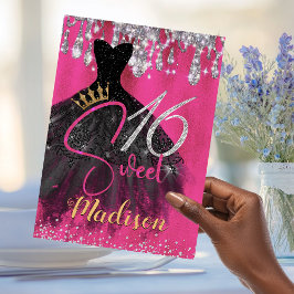 Chic hot pink silber Glitzer Tropfen süß 16 Einladung