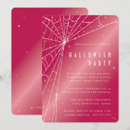 Chic Hot Pink Sparkling Spider Web-Halloween-Party Einladung