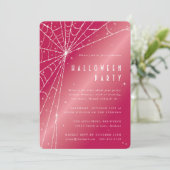 Chic Hot Pink Sparkling Spider Web-Halloween-Party Einladung (Stehend Vorderseite)