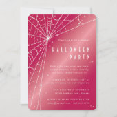 Chic Hot Pink Sparkling Spider Web-Halloween-Party Einladung (Vorderseite)