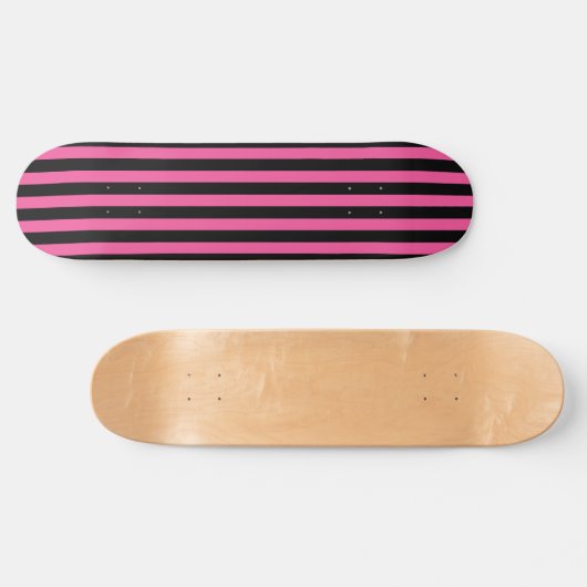 Chic Hot Pink und Black Vertical Striping Skateboard (Horizontal)