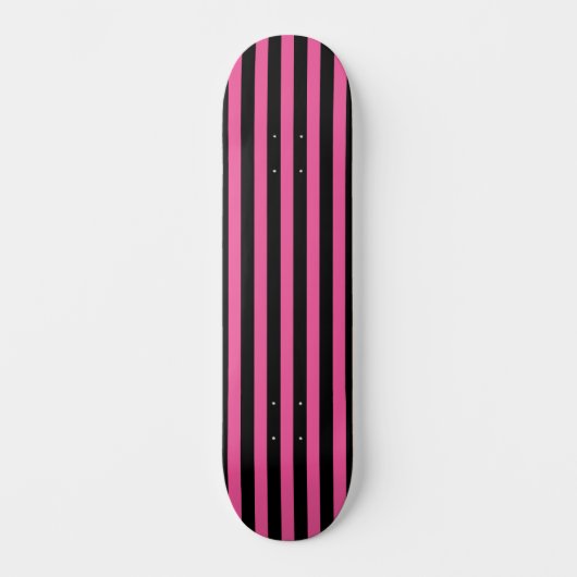 Chic Hot Pink und Black Vertical Striping Skateboard (Vorderseite)
