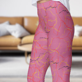 Chic Hot Pink und Red Yellow Fracture Pattern Leggings