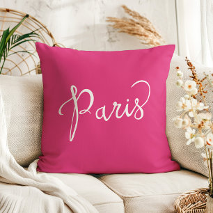 Chic Hot Pink und White Paris Typografie Kissen