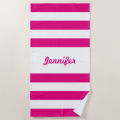 Chic Hot Pink und White Stripes Personalisiert Strandtuch (Vorderseite)