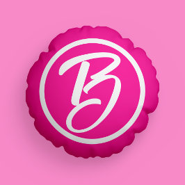 Chic Hot Pink White Monogram Script Rundes Kissen
