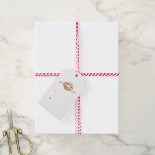 Chic Hot Pink Zickzack Gold Lips Valentinstag Geschenkanhänger (Mit Garn)