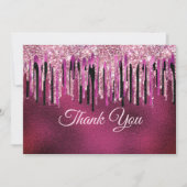 Chic Hot Roink Black Drippings Glitzer Dankeskarte (Vorderseite)