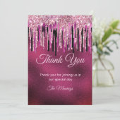 Chic Hot Roink Black Drippings Glitzer Karte (Stehend Vorderseite)