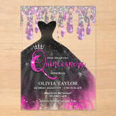 Chic Hot Rosa Black Kristall Tropfen Quinceanera Acryleinladungen (Vorderseite)