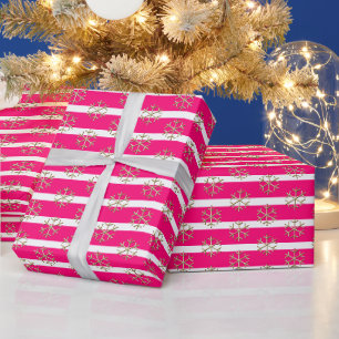 Chic Hot Rosa, weiße Streifen aus Gold und Schnee Geschenkpapier
