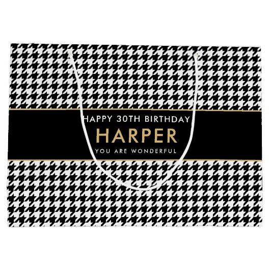 Chic Houndstooth Birthday Any Age 30th White Große Geschenktüte (Rückseite)