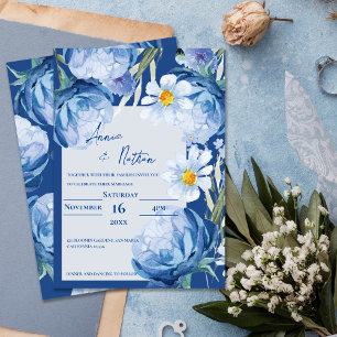 Chic Hübsch Blue Flowers Trendy Floral Wedding Einladung