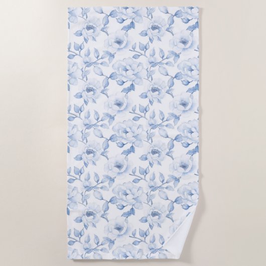 Chic Hübsch Blue White Blume Strandtuch (Vorderseite)