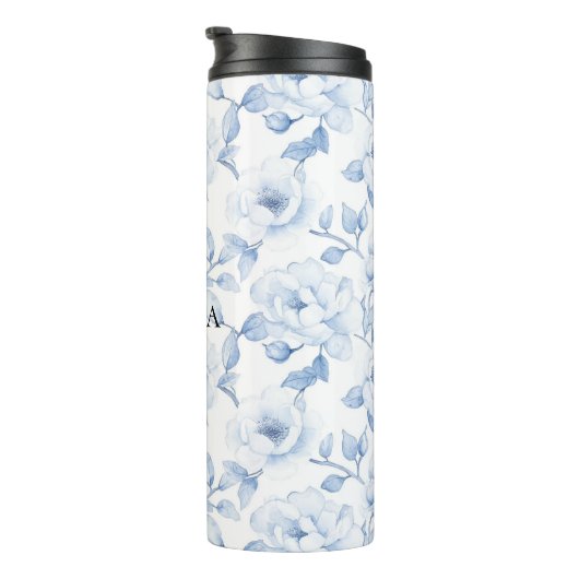 Chic Hübsch Blue White Blume Thermosbecher (Nach rechts gedreht)
