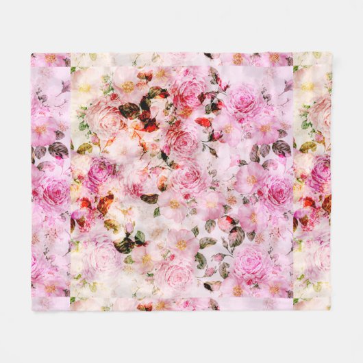 Chic Hübsch Blush Pink Aquarellfarben Rose Floral Fleecedecke (Vorderseite (Horizontal))