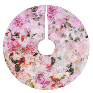 Chic Hübsch Blush Pink Aquarellfarben Rose Floral Polyester Weihnachtsbaumdecke