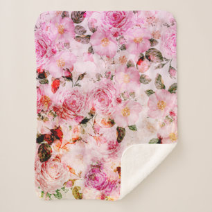 Chic Hübsch Blush Pink Aquarellfarben Rose Floral Sherpadecke