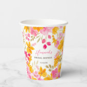 Chic hübsch-gelb-rosa Blumenbraun Pappbecher (Rückseite)