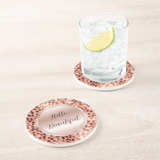 Chic Hübsch Girly Rose Gold Leopard Getränkeuntersetzer (Seite)