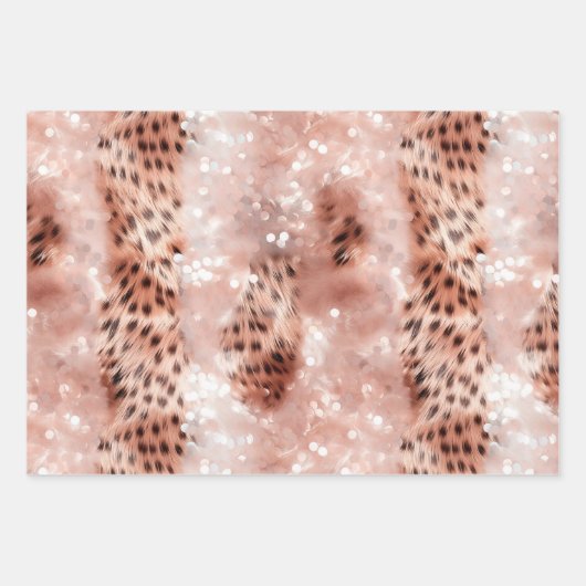 Chic Hübsch Girly Rose Gold Leopard Glitzer Liebe Geschenkpapier Set (Vorderseite 3)