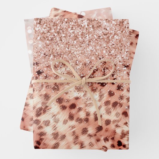 Chic Hübsch Girly Rose Gold Leopard Glitzer Liebe Geschenkpapier Set (Beispiel)