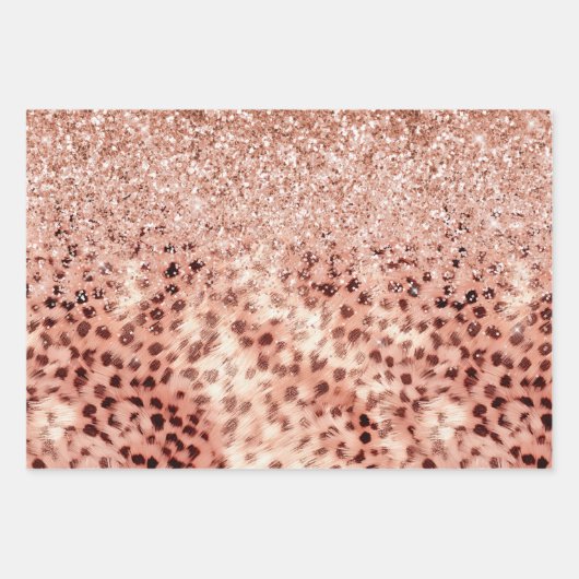 Chic Hübsch Girly Rose Gold Leopard Glitzer Liebe Geschenkpapier Set (Vorderseite)