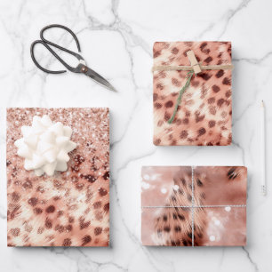 Chic Hübsch Girly Rose Gold Leopard Glitzer Liebe Geschenkpapier Set