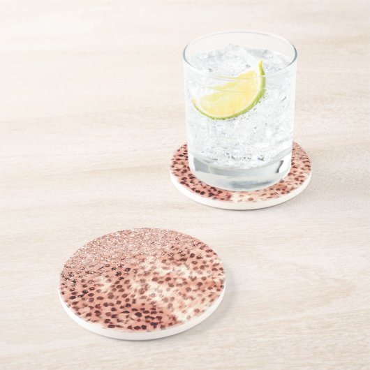 Chic Hübsch Girly Rose Gold Leopard Glitzer Liebe Getränkeuntersetzer (Seite)