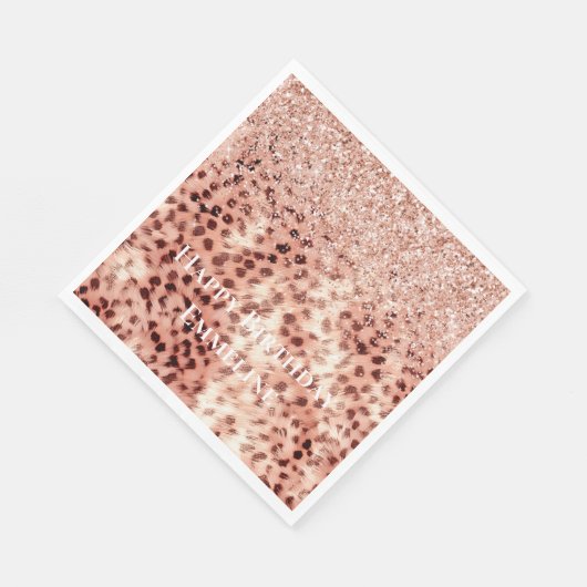 Chic Hübsch Girly Rose Gold Leopard Glitzer Liebe Serviette (Ecke)