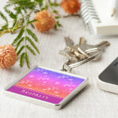 Chic Hübsch Modern Floral Individuelle Name Schlüsselanhänger (Seite)