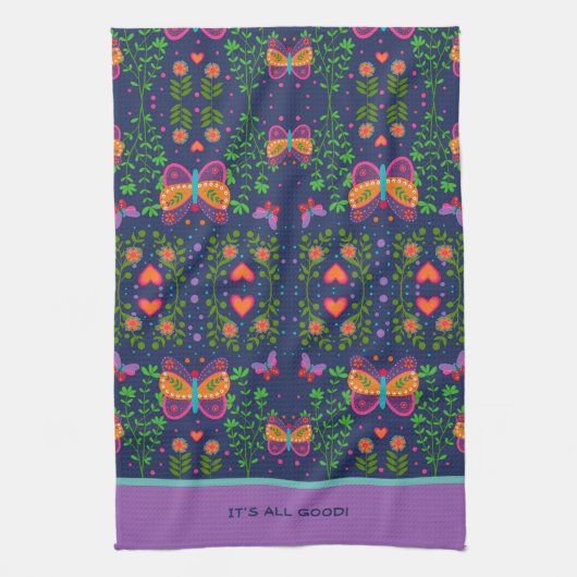 Chic Hübsches individuelles Zitat oder Name Butter Geschirrtuch (Vertikal)