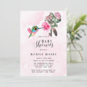 Chic Hummingbird Floral Key Baby Girl Dusche Einladung (Stehend Vorderseite)