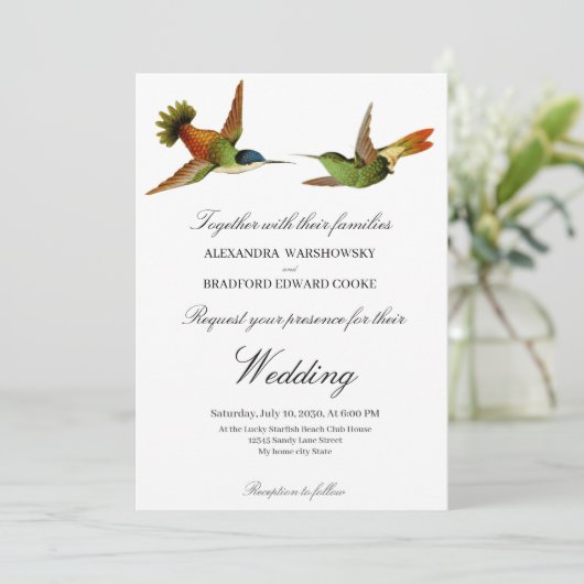 Chic Hummingbird Hochzeit Einladung Terracotta (Stehend Vorderseite)