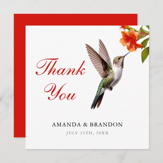 Chic Hummingbird und Orange Blume Wedding Dankeskarte (Vorne/Hinten)