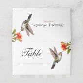 Chic Hummingbird und Orange Blume Wedding Platzkarte (Außenseite Aufgefaltet)