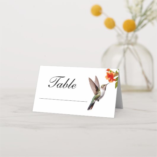 Chic Hummingbird und Orange Blume Wedding Platzkarte (Vorderseite)